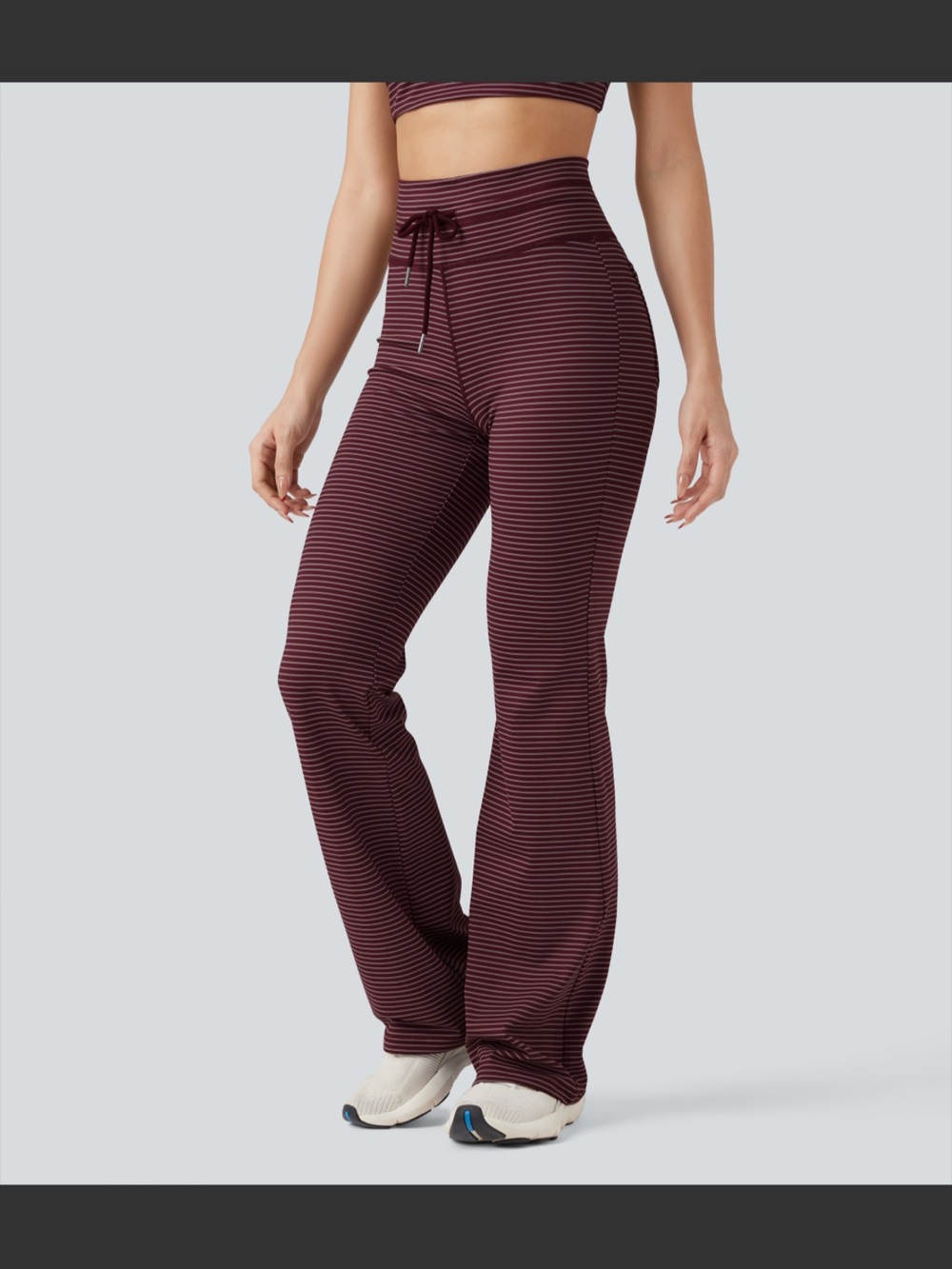 HALARA Burgundy & Black Striped Wide Leg Lounge Pants - Picture 2 of 7